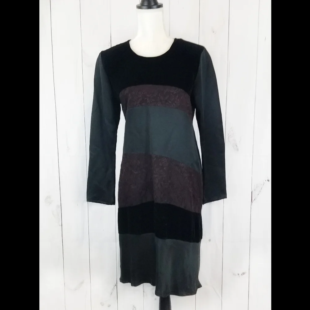 Whistles Vintage Wool Silk Velvet Color Block Midi Dress